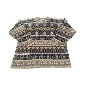 Vintage Arielle Fair Isle Knit Sweater Brown Tan Lurex‎ Metallic Made in USA L